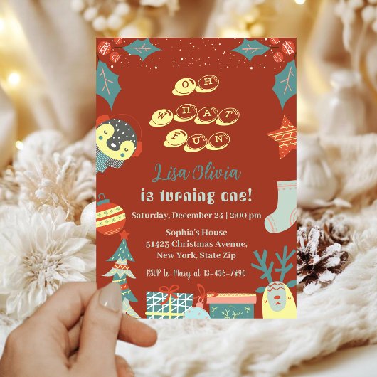 Oh Wat Leuk Kerstfeest 1e Verjaardagsfeest Kaart