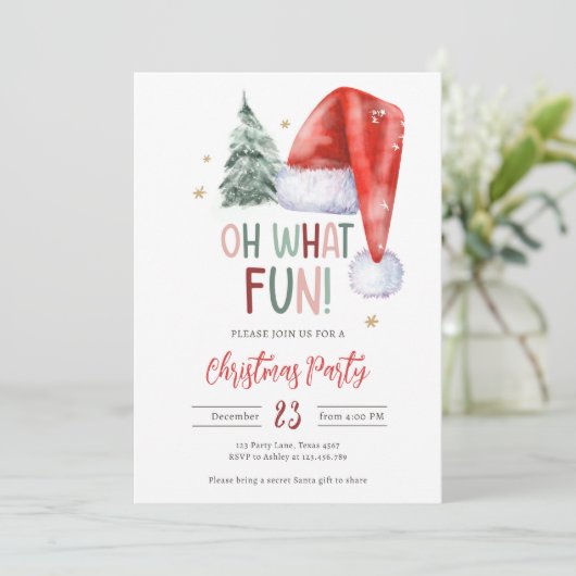 Oh wat leuk kerstfeest kerstmuts kaart (Staand voorkant)