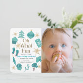 Oh wat leuk kerstgroen 1e verjaardag foto kaart (Staand voorkant)