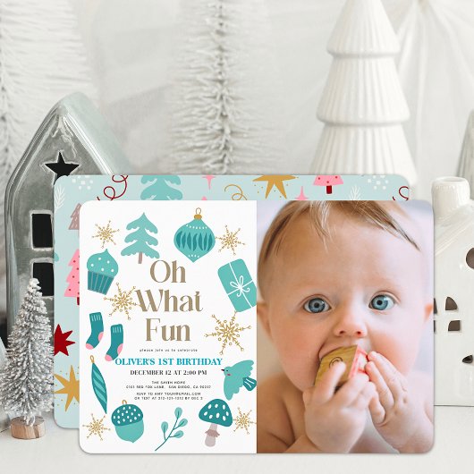 Oh wat leuk kerstgroen 1e verjaardag foto kaart