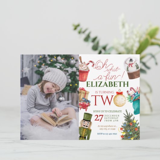 Oh Wat Leuk Kerstmis 2e Verjaardag Foto Kaart (Staand voorkant)