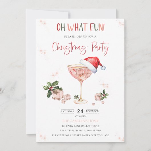 Oh wat leuk kerstmuts kerstfeest uitnodiging (Voorkant)