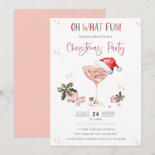 Oh wat leuk kerstmuts kerstfeest uitnodiging (Voorkant / Achterkant)