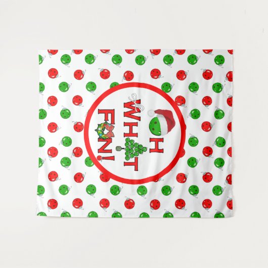 Oh wat leuk kerstpickleball feest rood groen wandkleed (Voorkant (horizontaal))