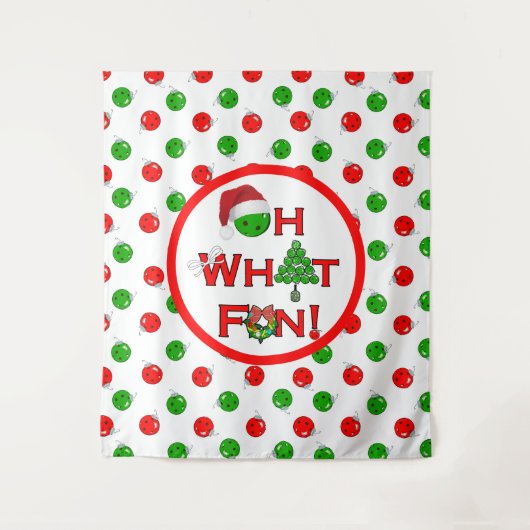 Oh wat leuk kerstpickleball feest rood groen wandkleed (Voorkant)