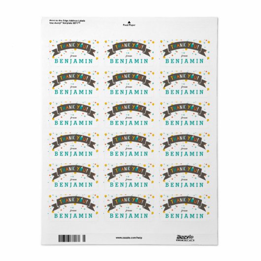 Oh, wat leuk, kleurrijke Confetti Boy Dank je wel  Etiket (Full Sheet)