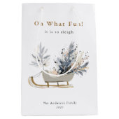 Oh wat leuk moderne winter slee bloemenkerst medium cadeauzakje (Voorkant)