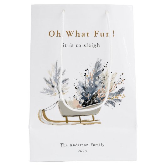 Oh wat leuk moderne winter slee bloemenkerst medium cadeauzakje (Achterkant)