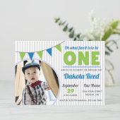 Oh wat leuk om een blauwe groene eerste verjaardag kaart (Staand voorkant)