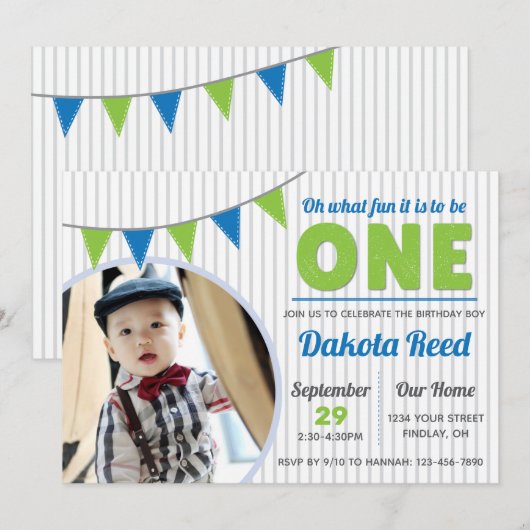 Oh wat leuk om een blauwe groene eerste verjaardag kaart (Voorkant / Achterkant)