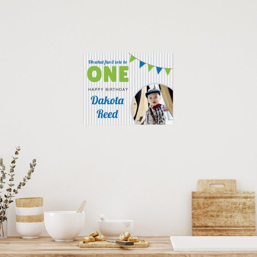 Oh wat leuk om een blauwe groene eerste verjaardag poster (Keuken)