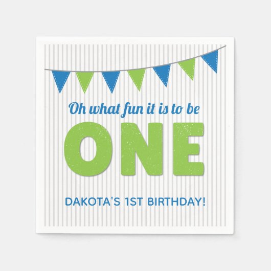 Oh wat leuk om een blauwe groene eerste verjaardag servet (Voorkant)