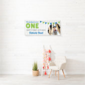 Oh wat leuk om een blauwe groene eerste verjaardag spandoek (Insitu)