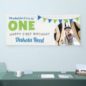 Oh wat leuk om een blauwe groene eerste verjaardag spandoek (Beurs)