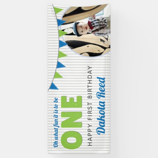 Oh wat leuk om een blauwe groene eerste verjaardag spandoek (Verticaal)