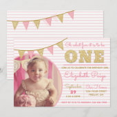 Oh, wat leuk om een roze en gouden eerste verjaard kaart (Voorkant / Achterkant)