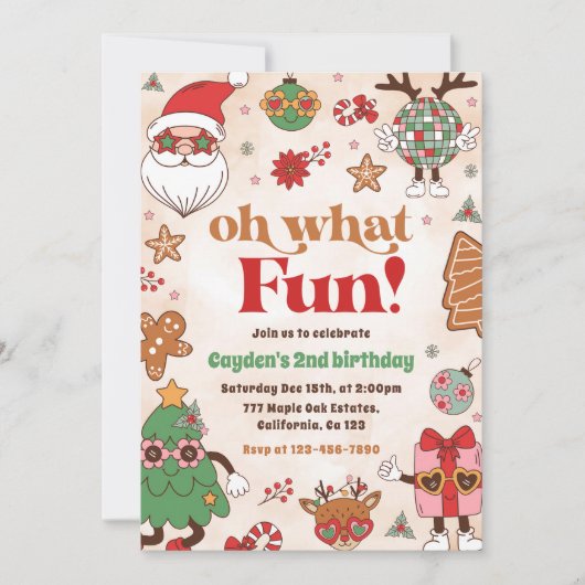 Oh wat leuk retro kerst 2e verjaardag kaart (Voorkant)