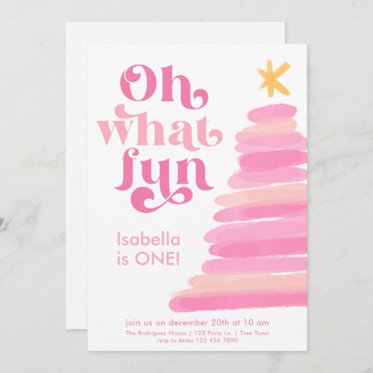 Oh wat leuk retro roze Waterverf 1e verjaardag Kaart (Voorkant / Achterkant)