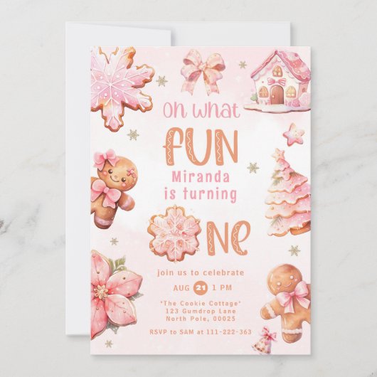 Oh wat leuk roze kerst 1e verjaardag kaart (Voorkant)