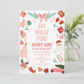 Oh wat leuk roze kerst winter 1e verjaardag kaart (Staand voorkant)