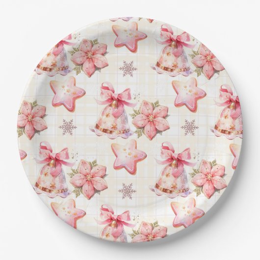 Oh wat leuk roze kerstkoekje verjaardagsfeestje papieren bordje (Voorkant)