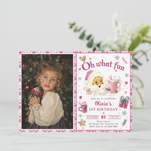 Oh wat leuk Roze Kerstman Koekjes Verjaardag Kaart (Staand voorkant)