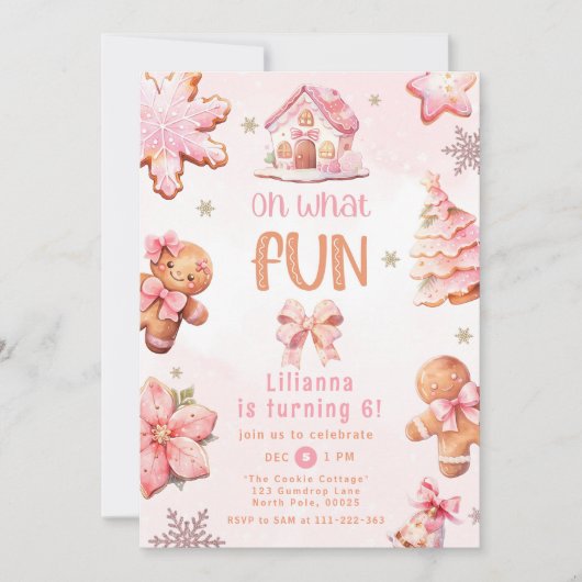 Oh wat leuk roze kerstmeisje verjaardagsfeestje kaart (Voorkant)