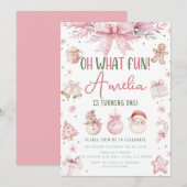 Oh wat leuk roze kerstwinter eerste verjaardag kaart (Voorkant / Achterkant)