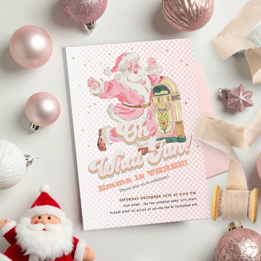 Oh wat leuk-roze Retro Santa thema meisje verjaard Kaart