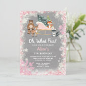 Oh Wat Leuk Roze Sleigh Woodland Animal Verjaardag Kaart (Staand voorkant)
