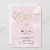 Oh wat leuk roze sneeuwvlok 1e verjaardag uitnodig aankondiging (Voorkant)