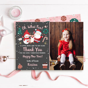 Oh wat leuk roze zwarte kerstfeest foto bedankkaart
