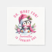 Oh Wat Leuk Schattigee Pinguïn Winter Meisje 1e Ve Servet (Voorkant)