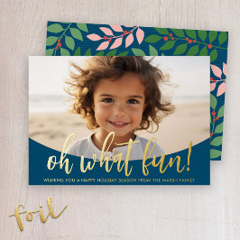Oh Wat leuk script - Foto - Groen Blauw Botanisch Folie Feestdagenkaart
