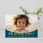 Oh Wat leuk script - Foto - Groen Blauw Botanisch Folie Feestdagenkaart (Staand Voorkant)