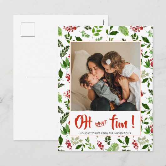 Oh wat leuk script | Hulstblaadjes bes foto Feestdagenkaart (Voorkant / Achterkant)