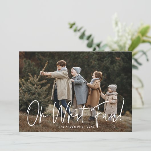 Oh wat leuk script Roos Taupe foto Feestdagenkaart (Staand voorkant)