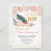 Oh Wat Leuk Sleigh Girl Eerste verjaardag uitnodig Kaart (Voorkant)