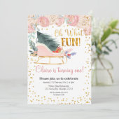 Oh Wat Leuk Sleigh Girl Eerste verjaardag uitnodig Kaart (Staand voorkant)