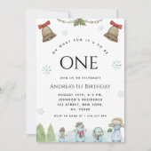 Oh wat leuk sneeuwman kerst 1e verjaardagsfeest kaart (Voorkant)