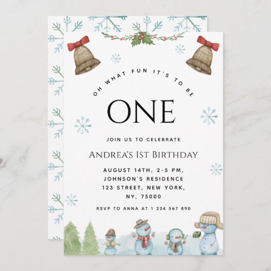 Oh wat leuk sneeuwman kerst 1e verjaardagsfeest kaart (Voorkant / Achterkant)