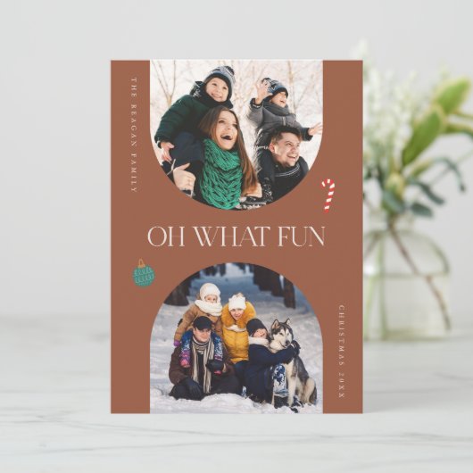 Oh Wat Leuk Terracotta Boog Lijst 3 Foto Feestdagenkaart (Staand voorkant)