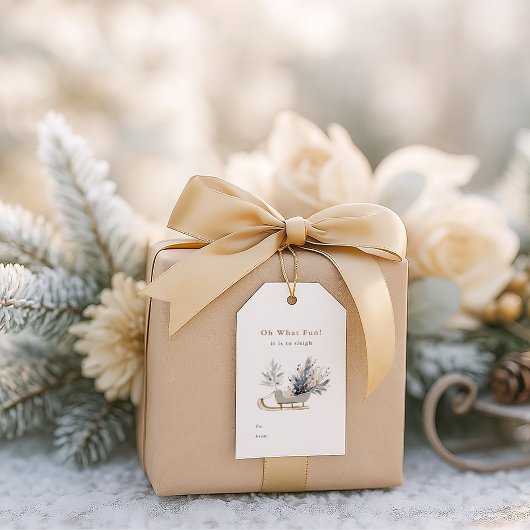 Oh Wat Leuk Winter Sleigh Bloem Kerstmis Cadeaulabel