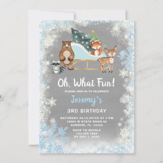 Oh wat leuk Woodland Animal Snowflakes Sleigh Kaart (Voorkant)