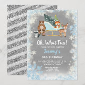 Oh wat leuk Woodland Animal Snowflakes Sleigh Kaart (Voorkant / Achterkant)