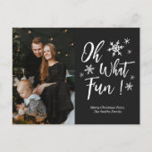 Oh wat leuk zwart kalligrafie sneeuwvlokken foto feestdagenkaart (Voorkant)