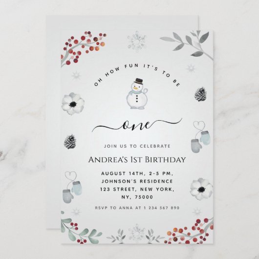 Oh Wat Leuke Sneeuwman Winter 1e Verjaardagsfeest Kaart (Voorkant / Achterkant)