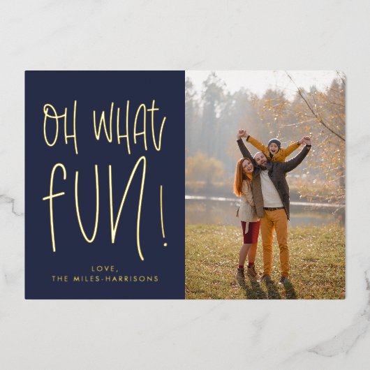 Oh wat typografisch marinemarine-fotofoliedruk Vak Folie Feestdagenkaart (Voorkant)