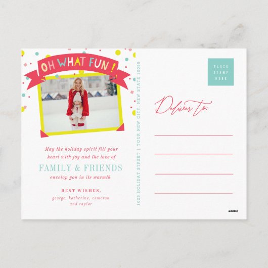 Oh wat vette kerstbomen kleurrijke Confetti Stippe Feestdagenkaart (Achterkant)