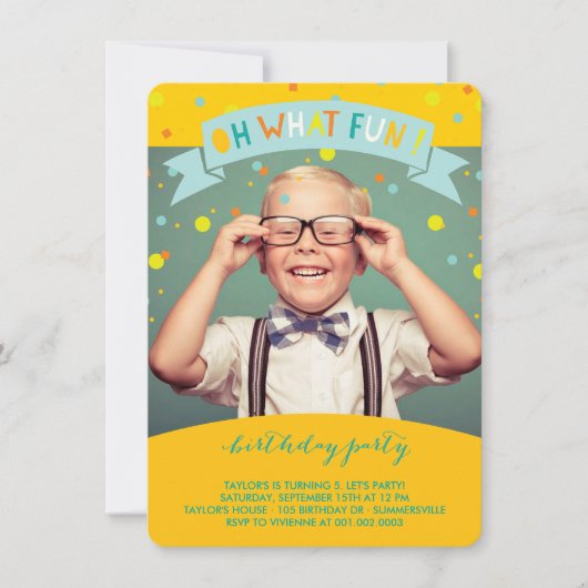 Oh wat vun Confetti kinderen Birthday party uitnod Kaart (Voorkant)